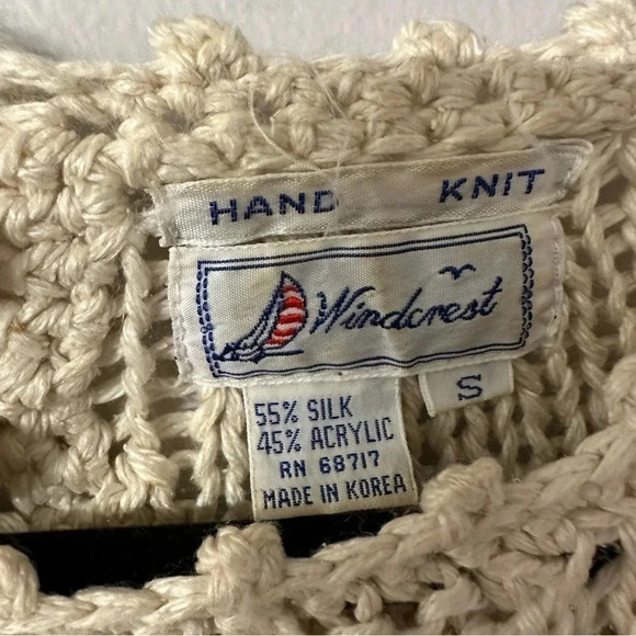 Windcrest Women's Short Sleeve Hand Knit Silk Blend Cream Sweater Size S GUC - Picture 5 of 8